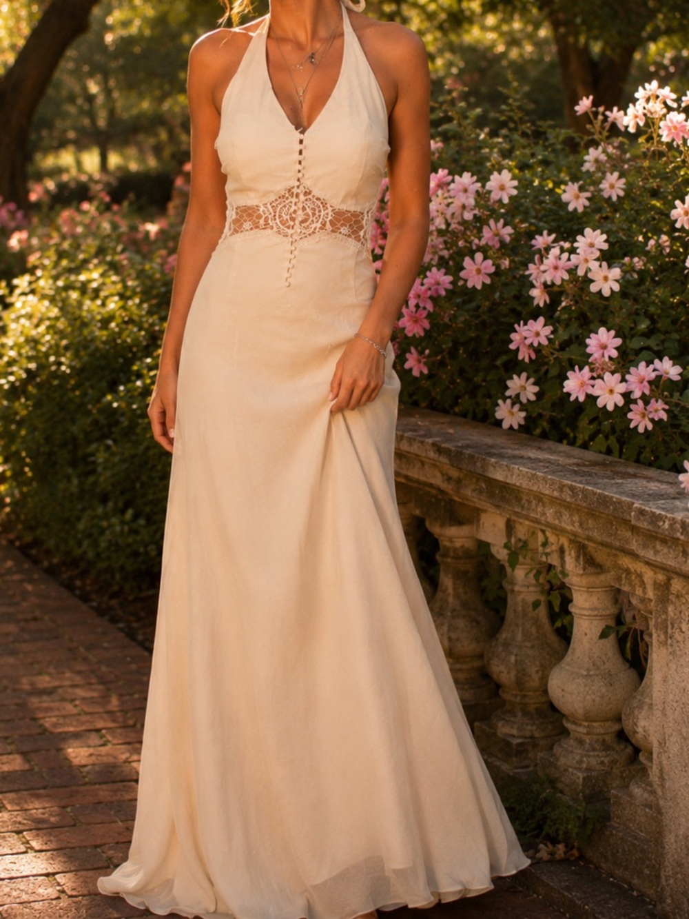 Apricot Crochet-Trim Maxi Dress